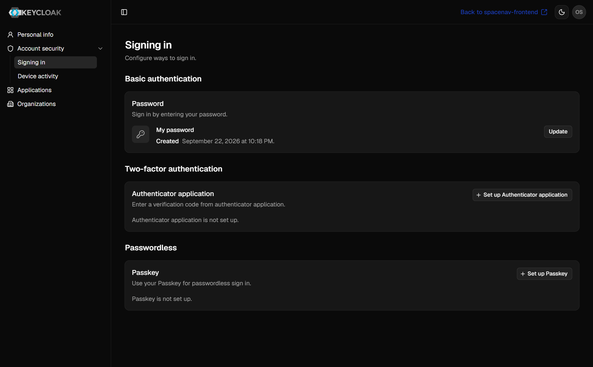 Account theme, signing in page
