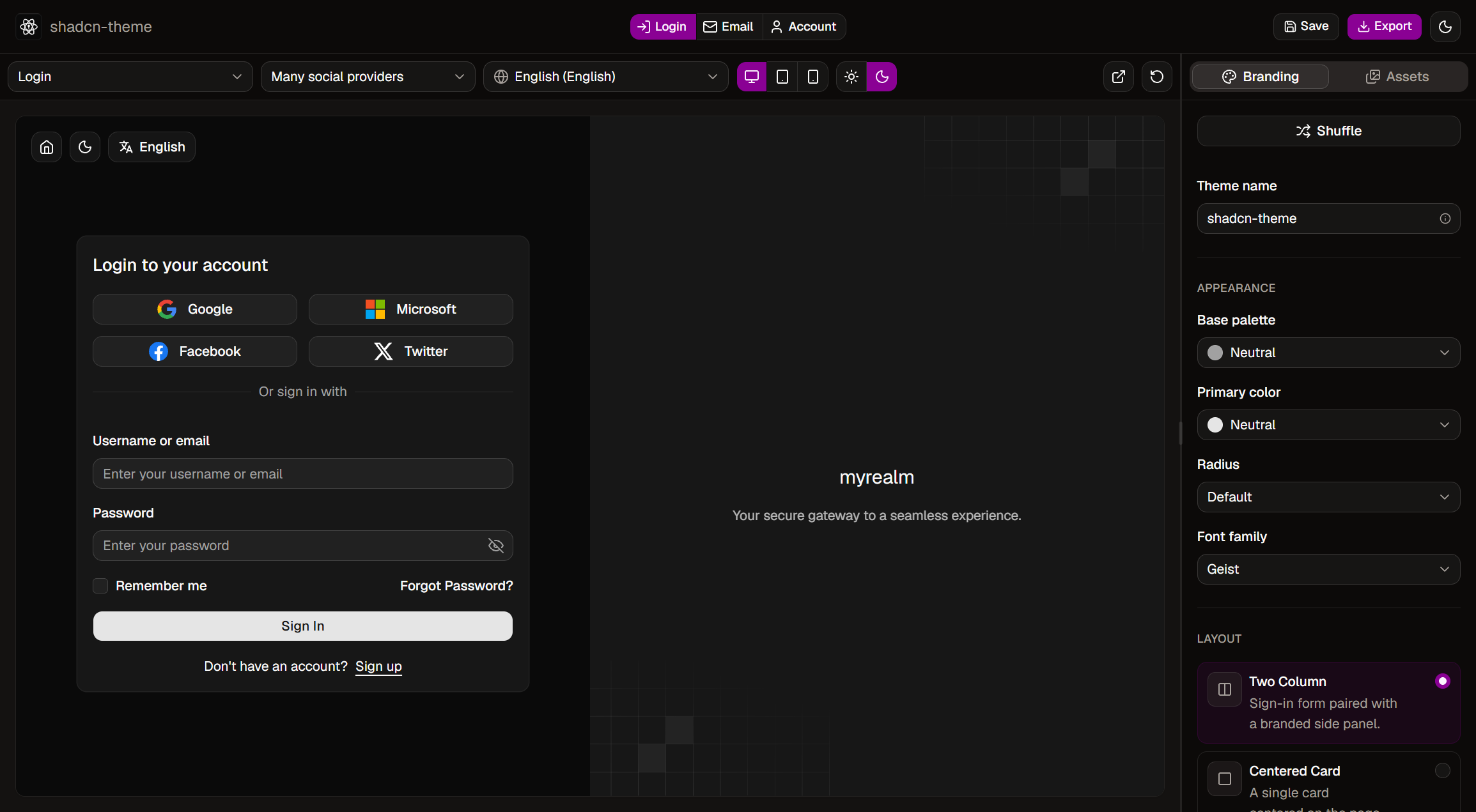 The Keycloakify Editor, with a live preview of a login page next to the branding panel