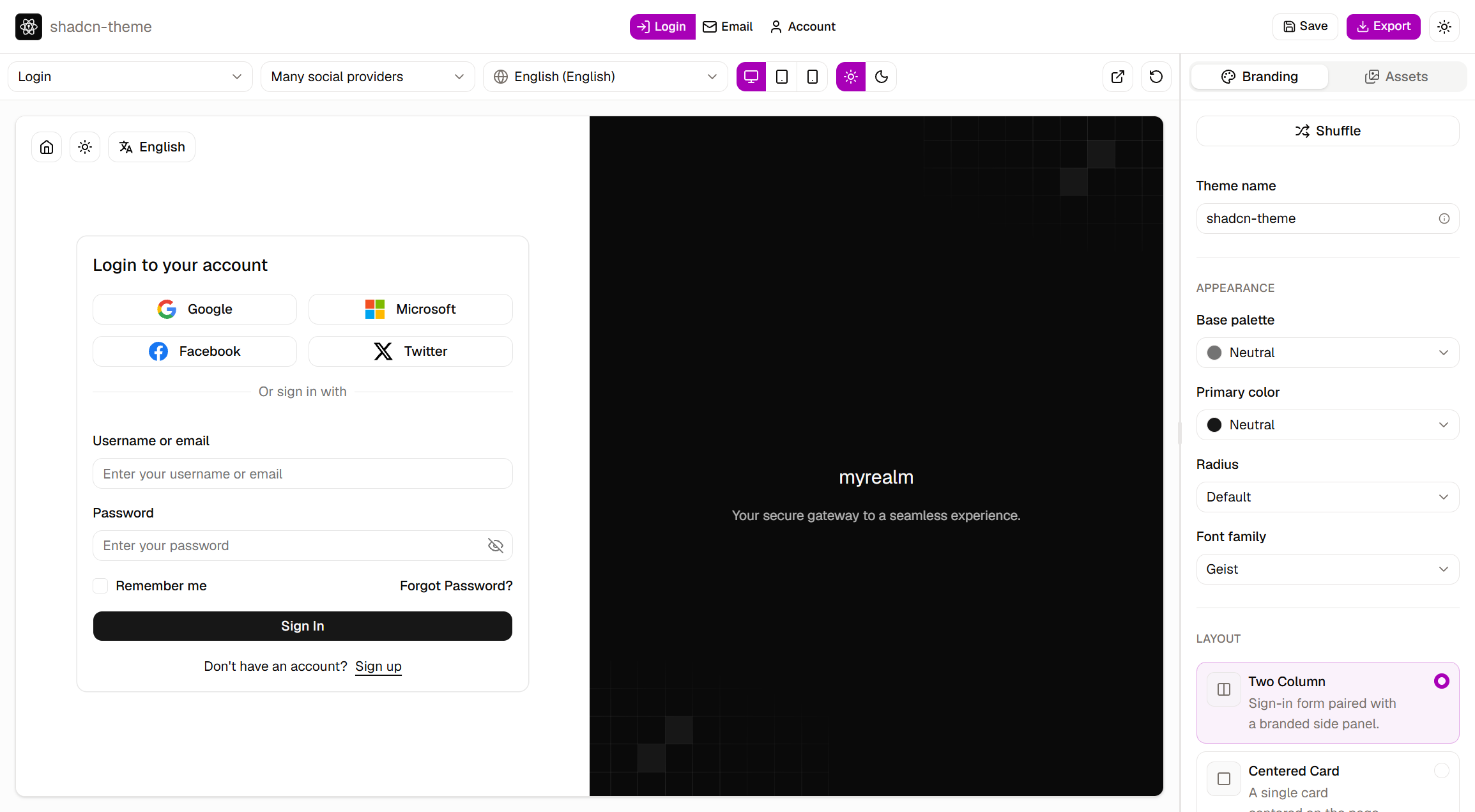 The Keycloakify Editor, with a live preview of a login page next to the branding panel