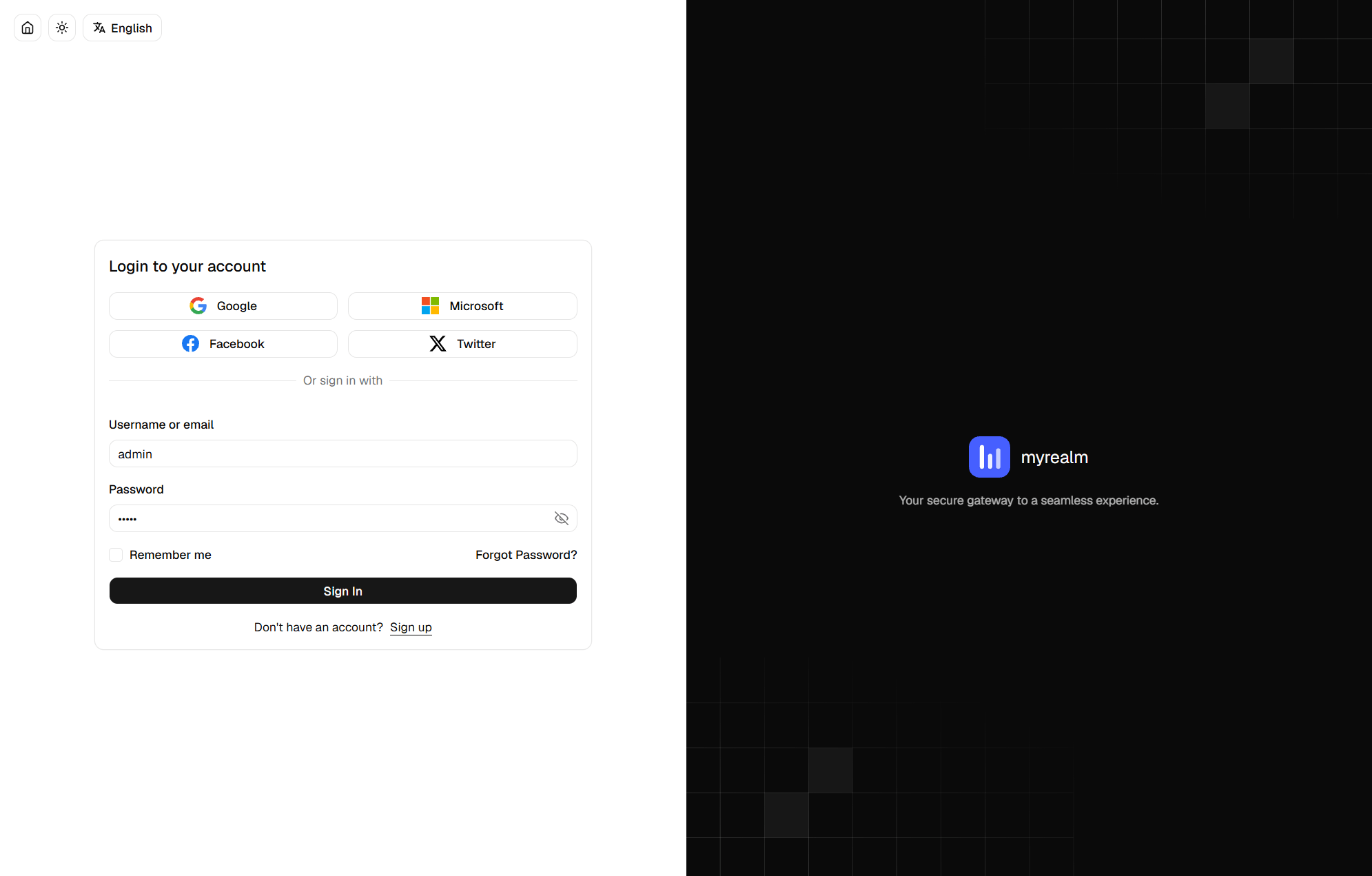 Login page in light mode