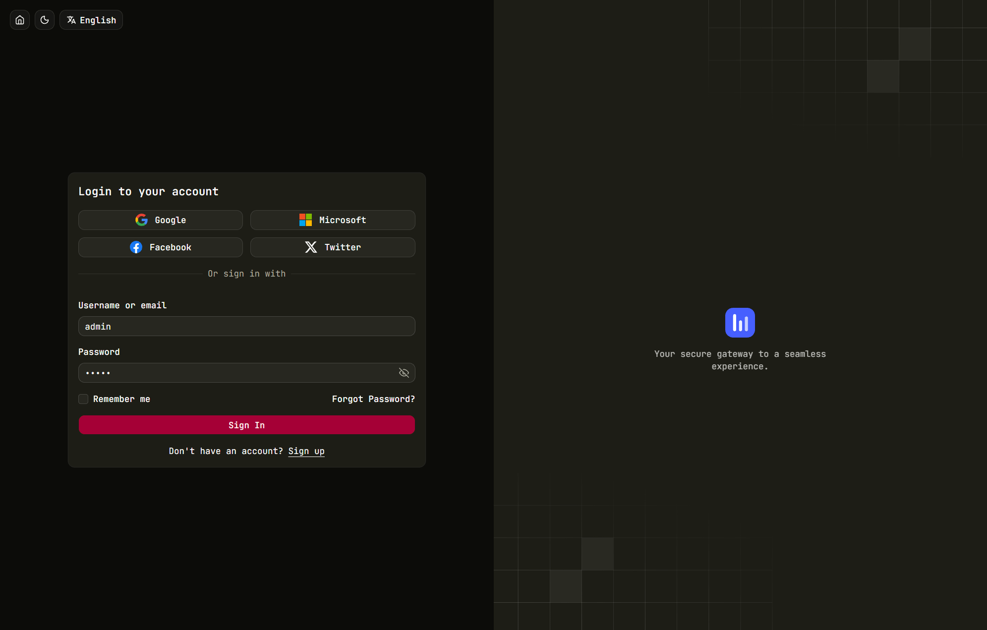 Login page with a monospace typeface