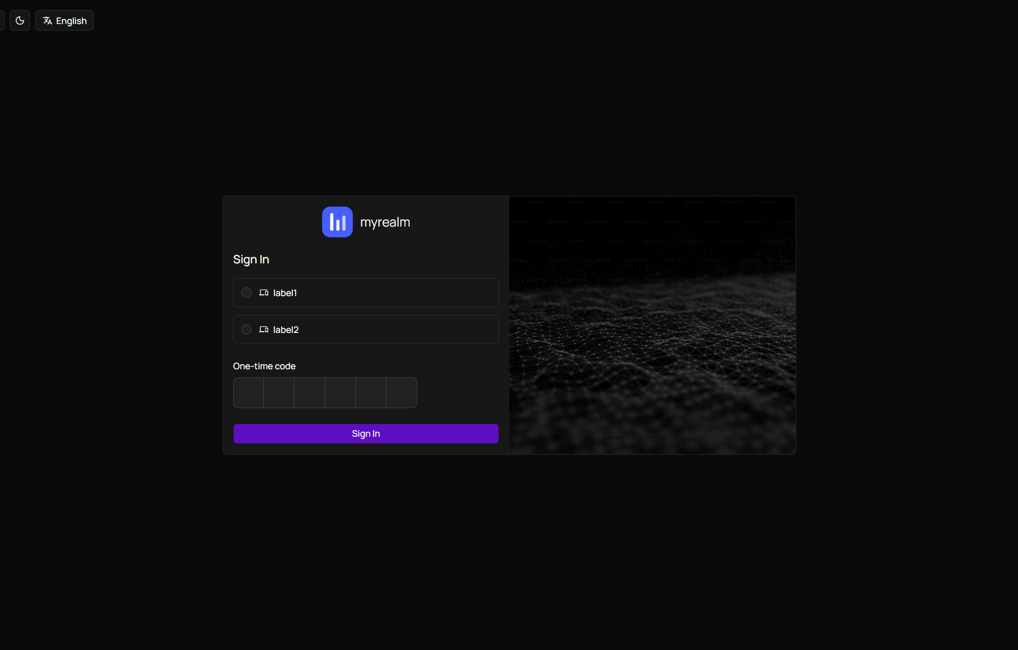 Login page, side image layout