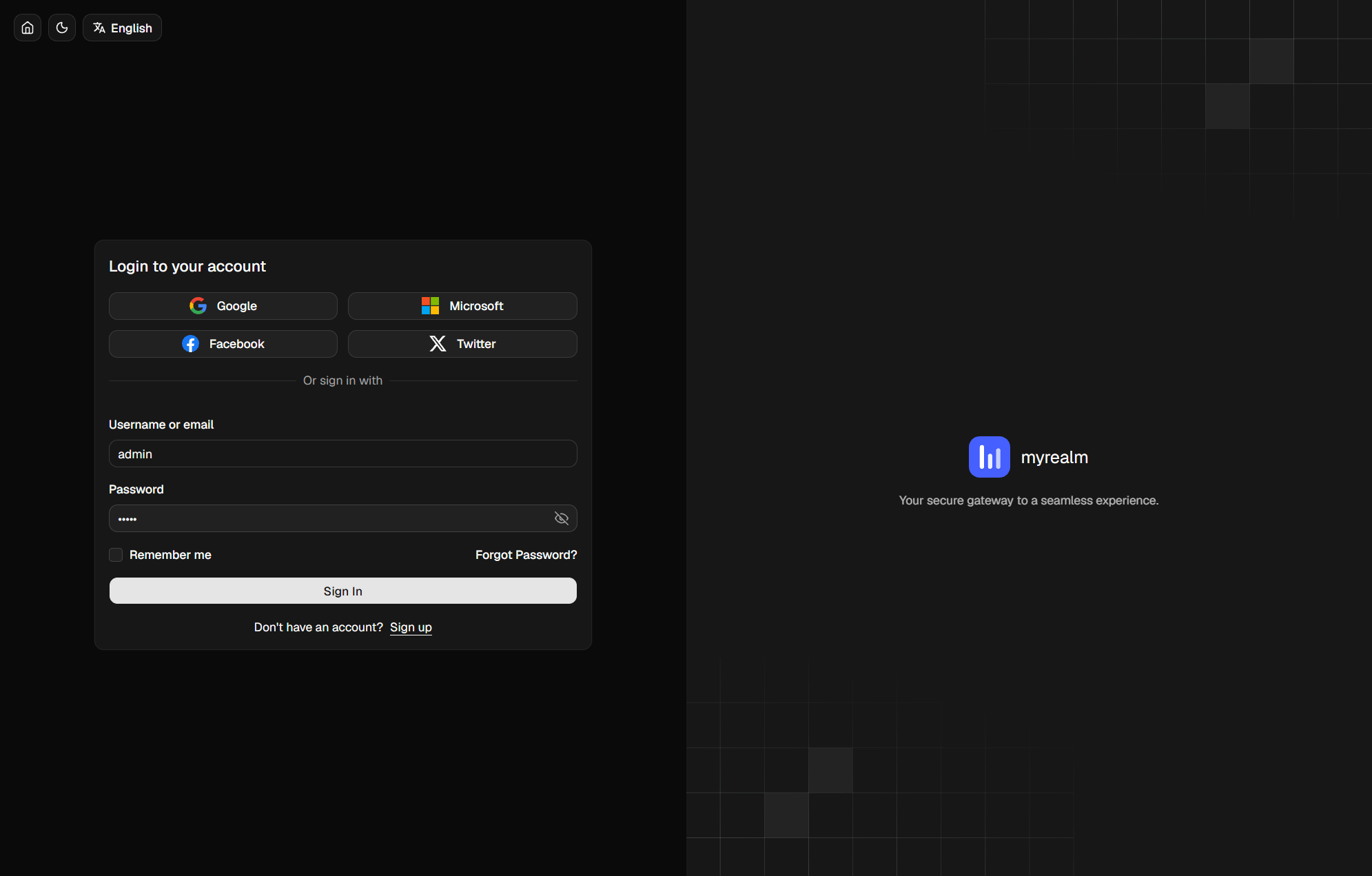 Login page with social providers